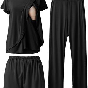 Rnxrbb 3 Piece Postpartum Nursing Pajamas Set